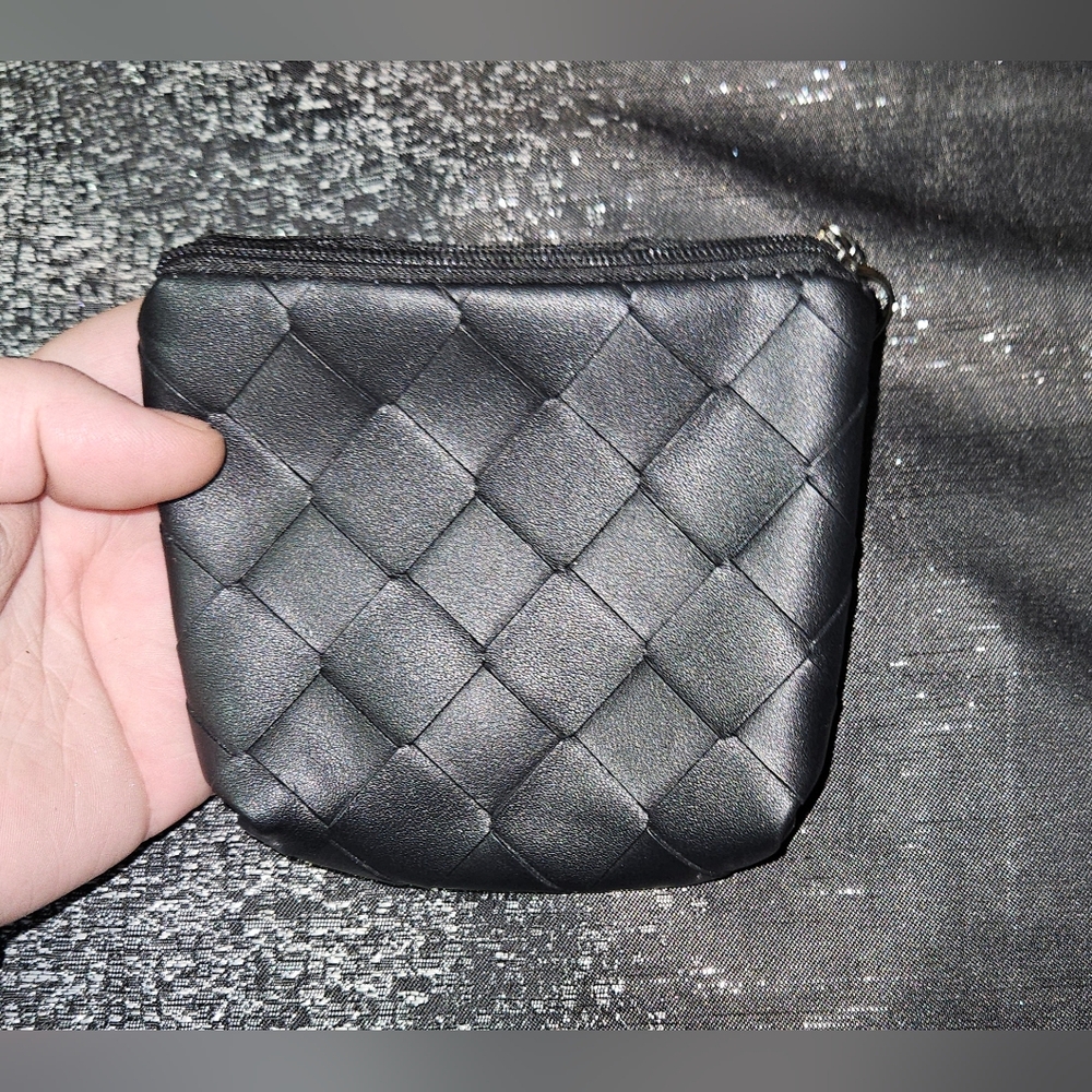 Black Faux Leather Coin Purse with Keychain